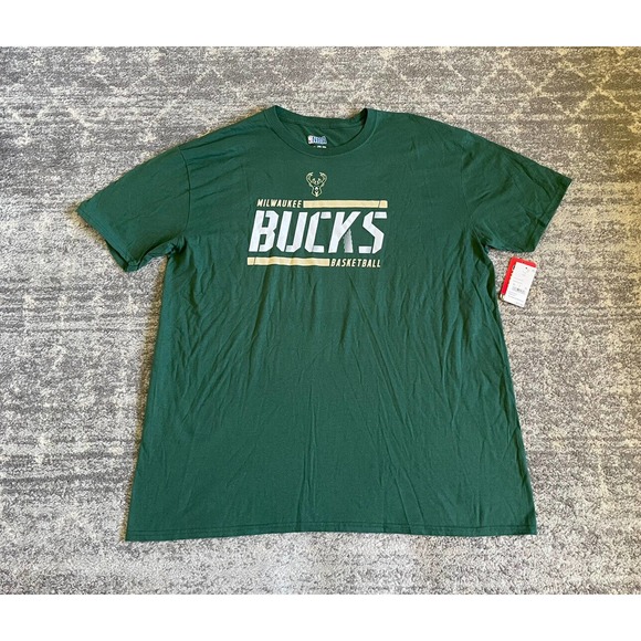 NBA Mens 2XL Tee Shirt Green Milwaukee Bucks Short Sleeve Basketball NWT O3 - Picture 1 of 7